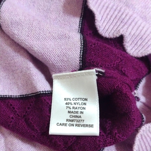 Purple Striped Short Sleeve Pullover Scalloped Hem Knit Sweater Fits M-L - Picture 5 of 12